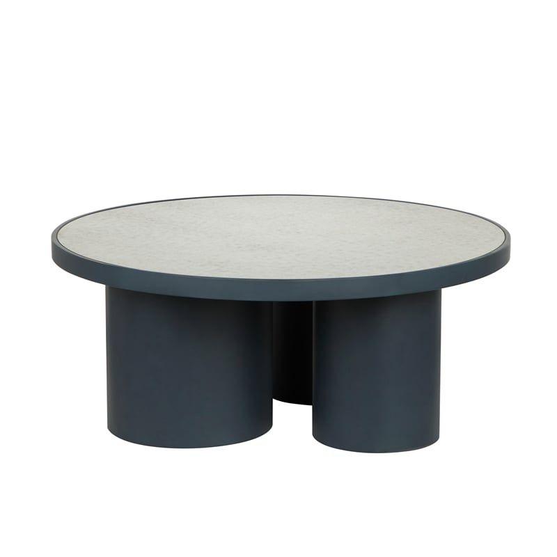 Round Gray Mirrored Glass and Iron Coffee Table