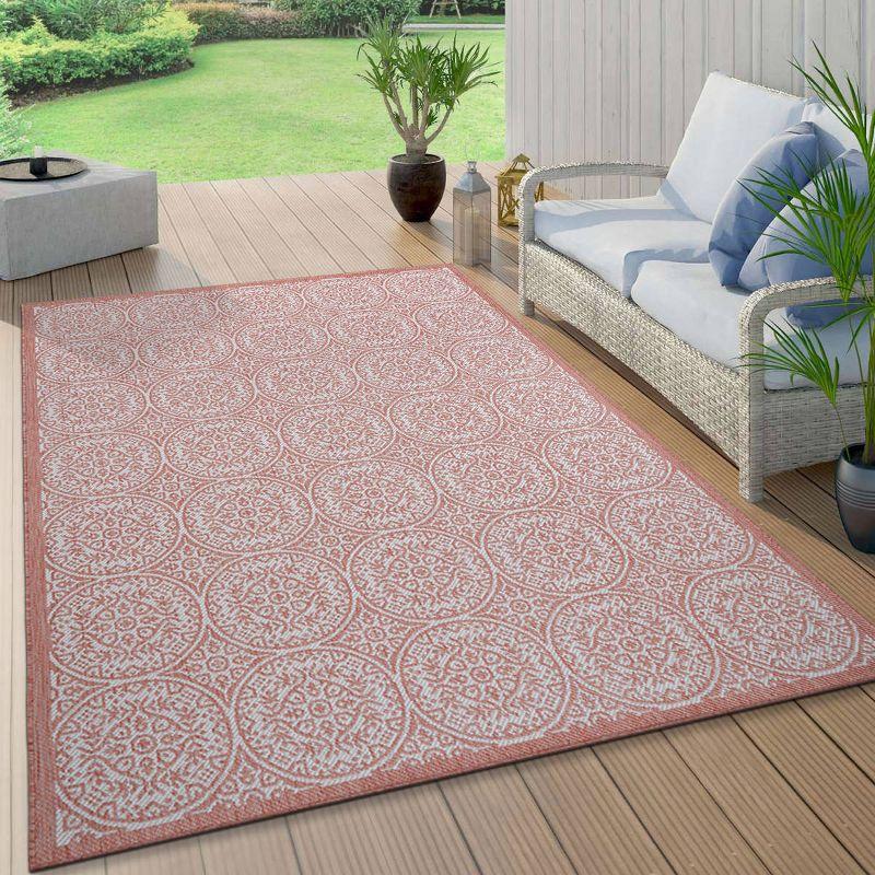 World Rug Gallery Transitional Floral Circles Textured Flat Weave Indoor/Outdoor Area Rug