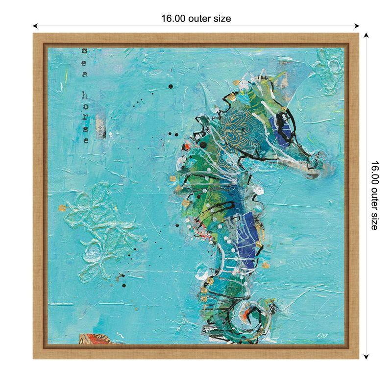 16-inch Blue and Green Seahorse Canvas Print with Wood Frame