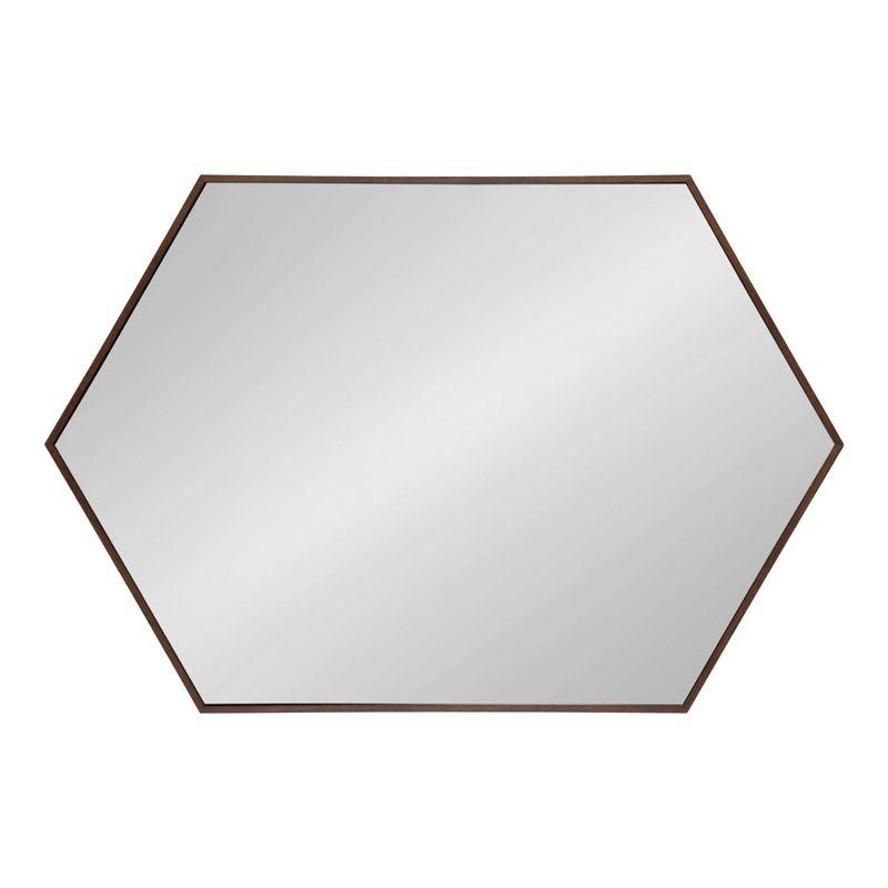 Kate and Laurel All Things Decor 24.75" x 36.75" Rhodes Framed Hexagon Wall Mirror Walnut Brown : Modern Style, No Assembly Required