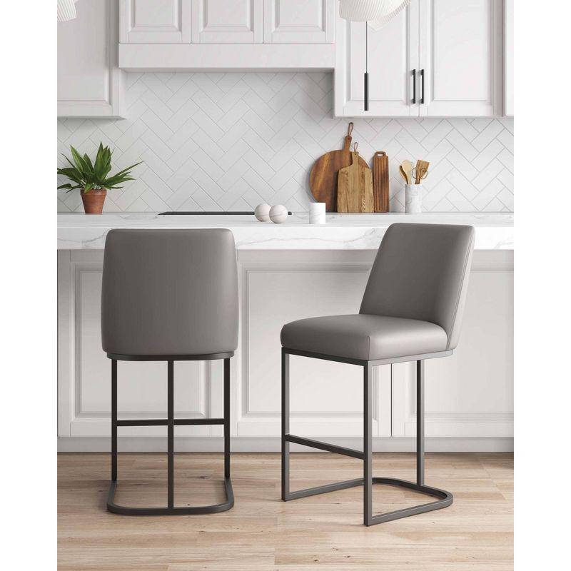 Manhattan Comfort Set of 2 Serena Leatherette Upholstered Metal Counter Height Barstools