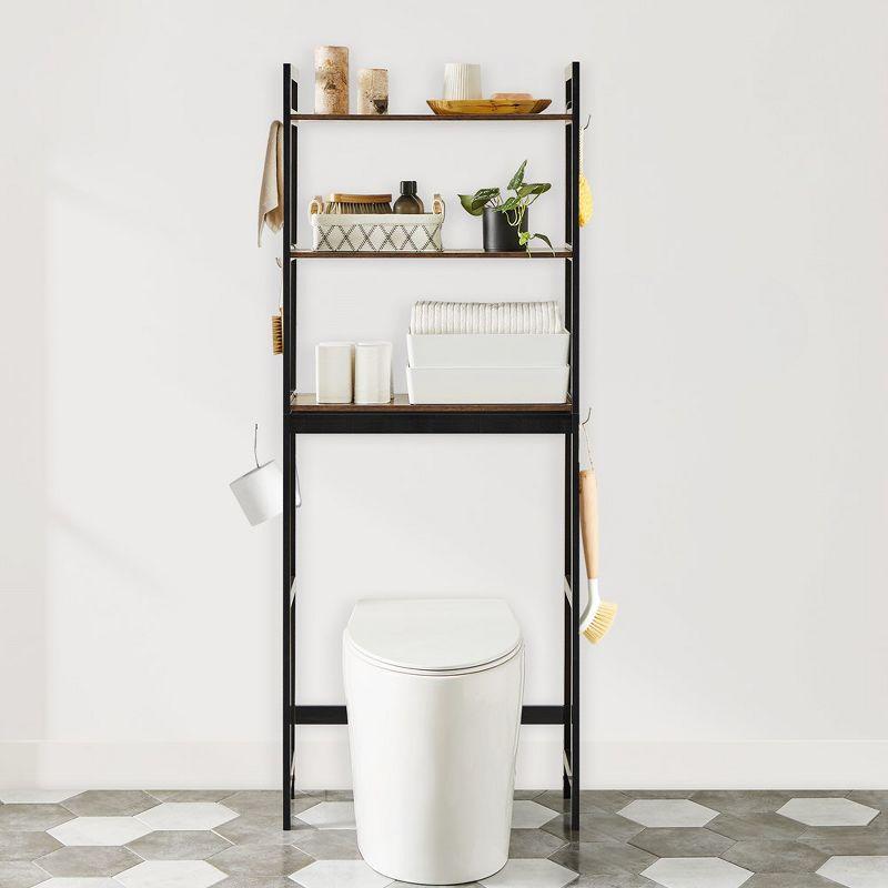 SONGMICS Over-The-Toilet Storage, 3-Tier Bathroom Organizer Over Toilet with Adjustable Shelves,Toilet Paper Holder, Rustic Brown and Ink Black