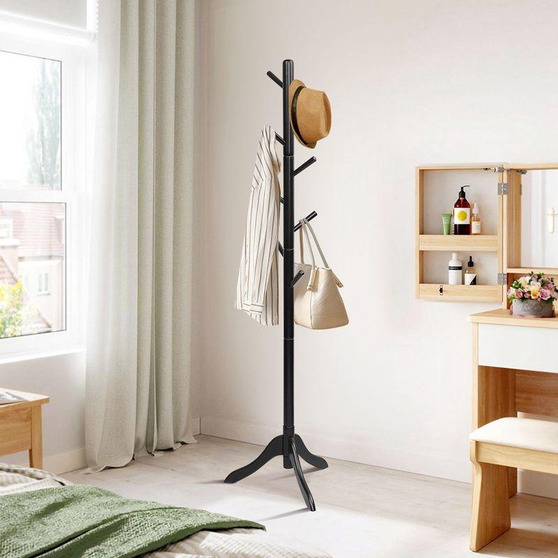 Costway Wooden Coat Rack Stand Entryway Hall Tree 2 Adjustable Height w/ 8 Hooks Gray\Brown