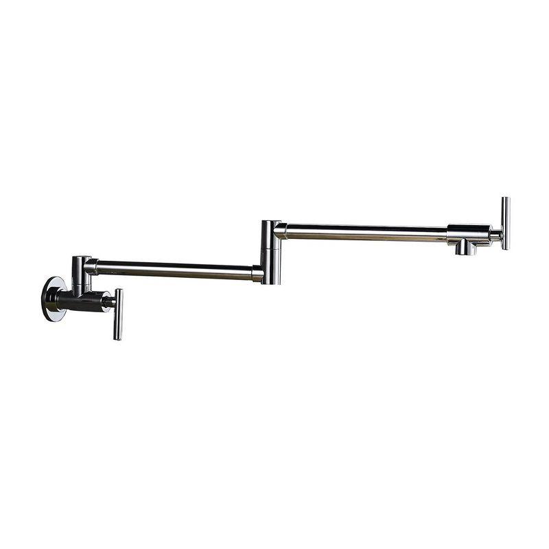 Polished Chrome Wall-Mounted Pot Filler Faucet with Double Joint Swing Arm