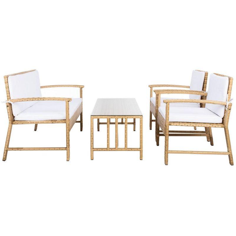 Krissy Natural Wicker and White 4-Piece Outdoor Conversation Set