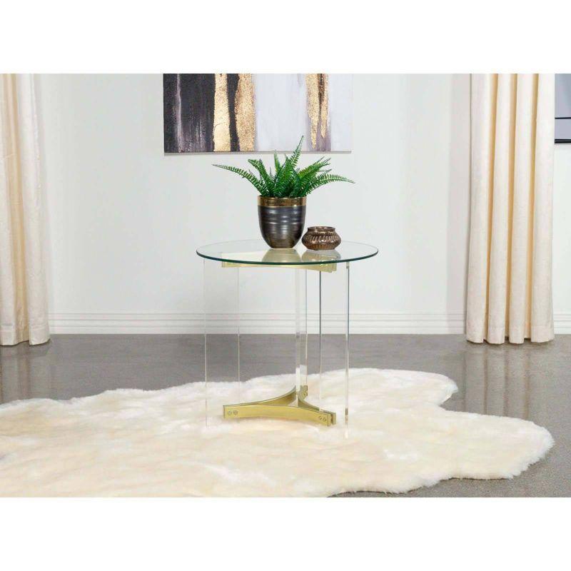 Coaster Janessa Modern Round Glass Top End Table with Acrylic Legs Clear Acrylic/Brass