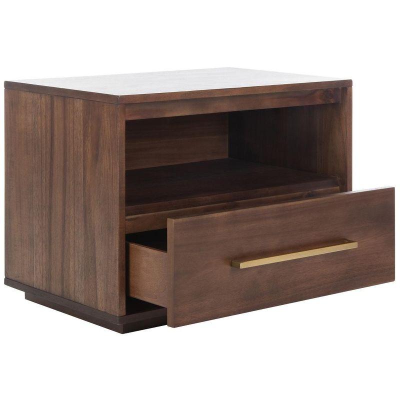 Transitional Acacia Wood Nightstand with Slim Metal Pull - Brown