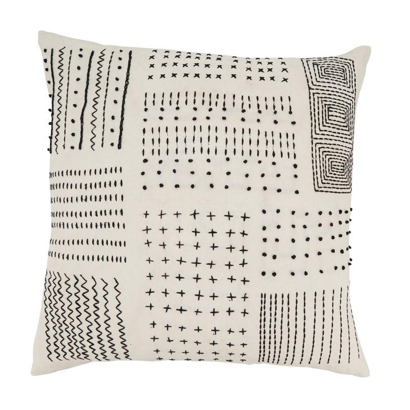 White Cotton Embroidered Square Throw Pillow Cover