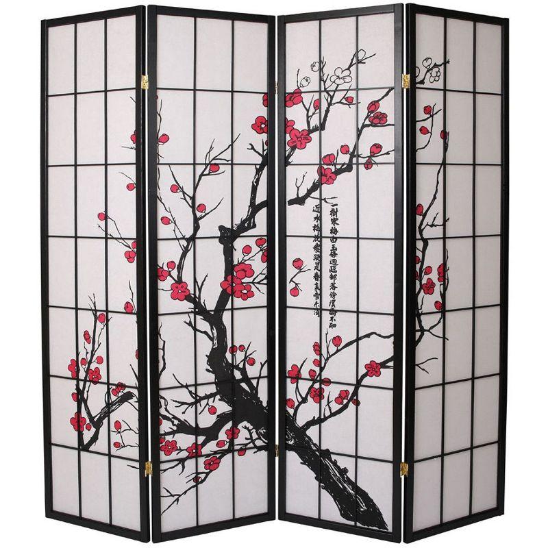 Blossom Shoji 4-Panel Black Wood Room Divider