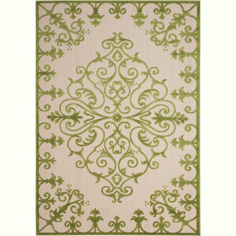 Vibrant Green Scroll Vine 17"x50" Synthetic Indoor/Outdoor Rug