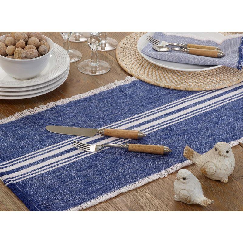 Blue and White Cotton Striped Fringe Table Runner