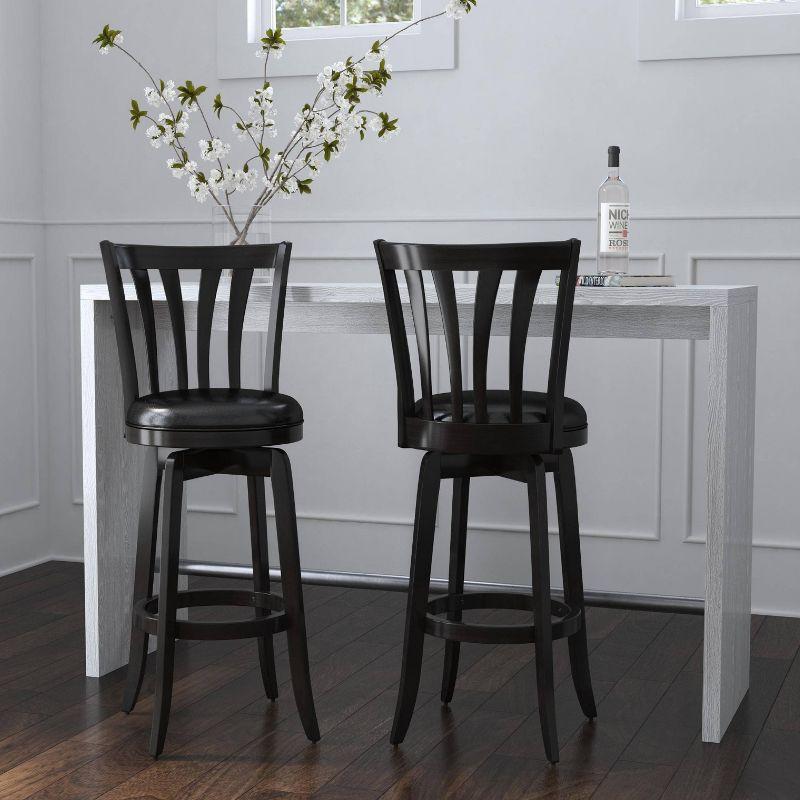 Black Wood Swivel Bar Stool with Faux Leather Seat