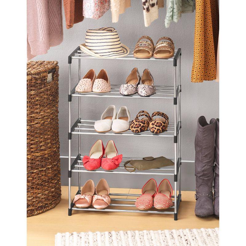 Whitmor 5-Tier Silver Shoe Rack with Plastic Connectors