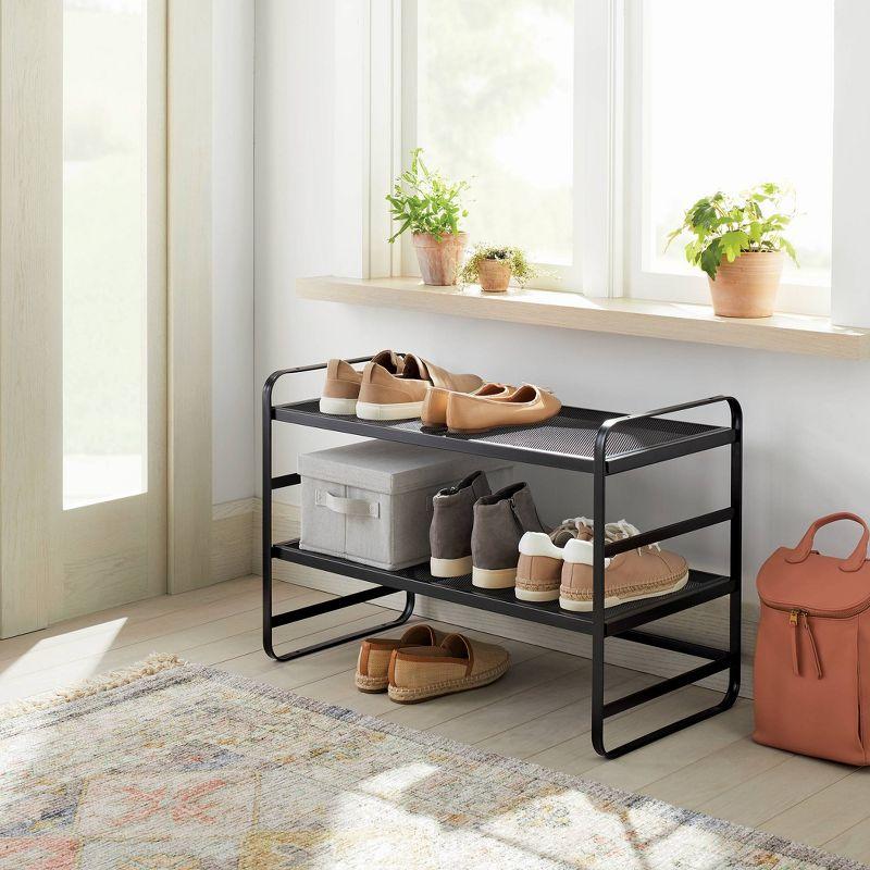 Black Metal 2-Tier Mesh Shoe Rack