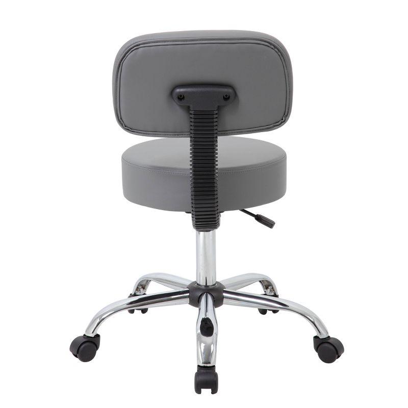 Adjustable Chrome-Finish Gray Medical Swivel Stool with Back Support