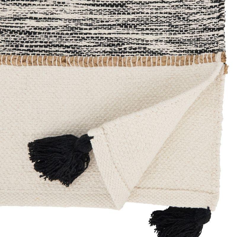 Black and White Cotton Striped Table Runner with Tassels