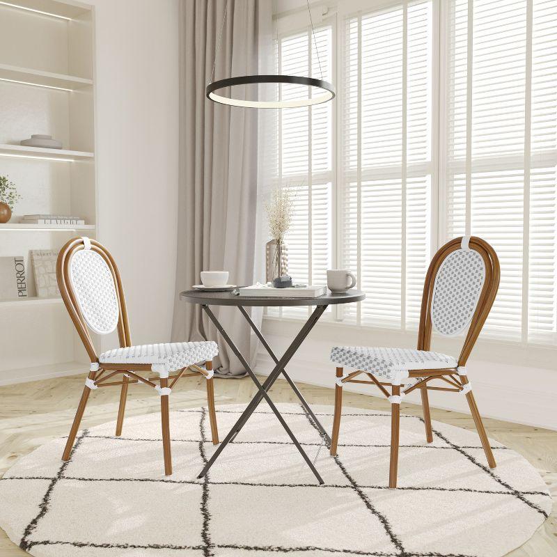 Emma & Oliver Reims Indoor/Outdoor Stacking Thonet Bistro Style Chair with Natural PE Cane Rattan Seat and White Finished Metal Frame