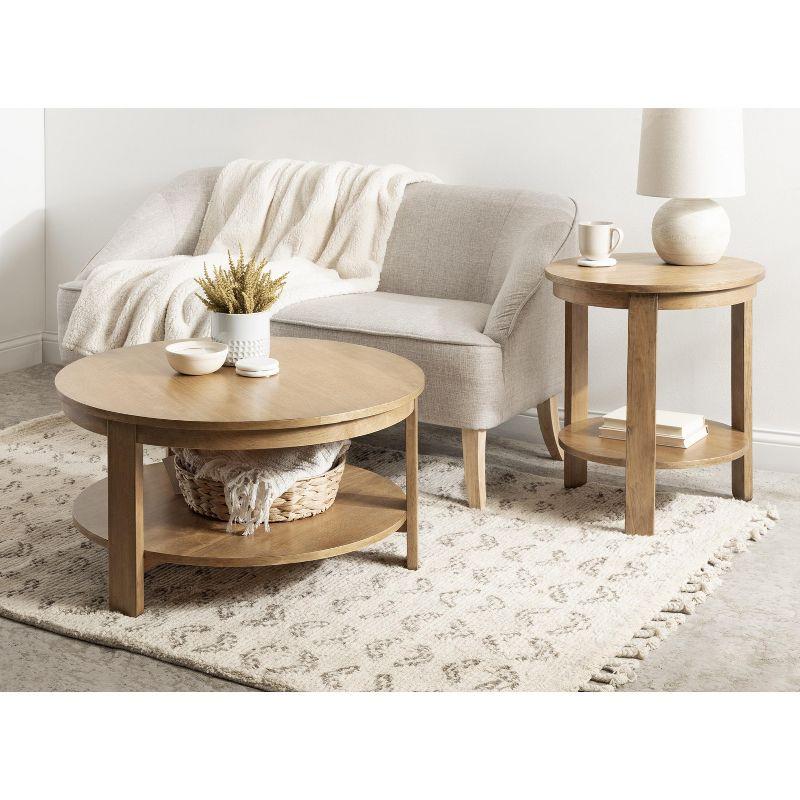 Natural Brown Round Wood and Metal Coffee Table with Storage