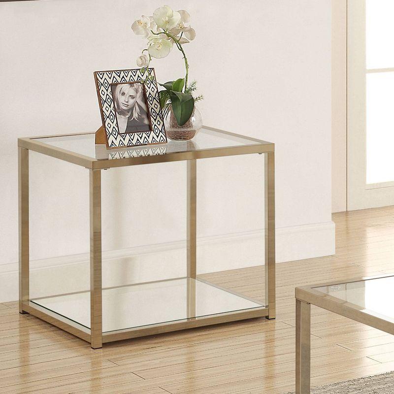 Cora End Table with Glass Top and Mirror Shelf Brass - Coaster