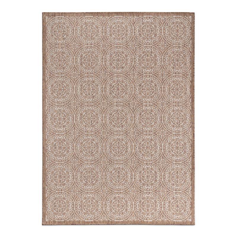 World Rug Gallery Transitional Floral Circles Textured Flat Weave Indoor/Outdoor Area Rug - BROWN 7'10"X10'
