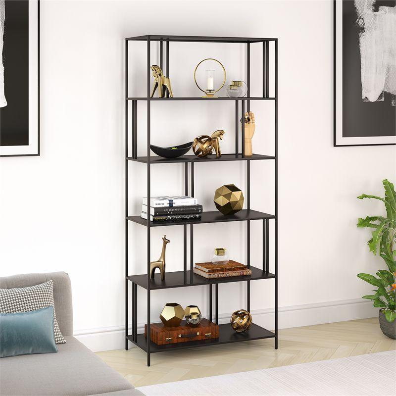 Industrial Blackened Bronze 5-Tier Staggered Bookcase