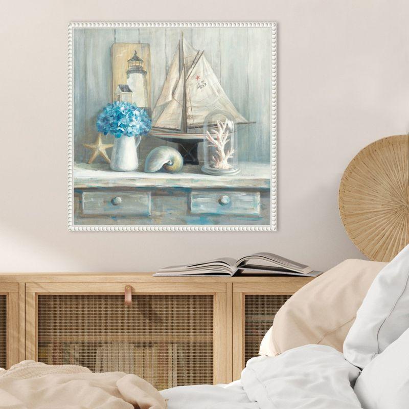 22" Nautical Coastal Still Life Framed Canvas Art in White