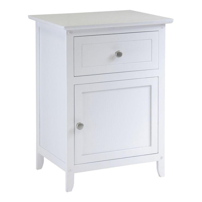 Eugene Transitional White Wood Nightstand with Drawer and Cabinet