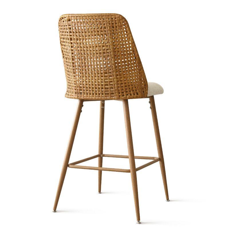Nice Boucle Counter Stool Set Of 2,Beige Upholstered Rattan Counter Stool,27 Inch Stools With Back for Kitchen Island-Maison Boucle