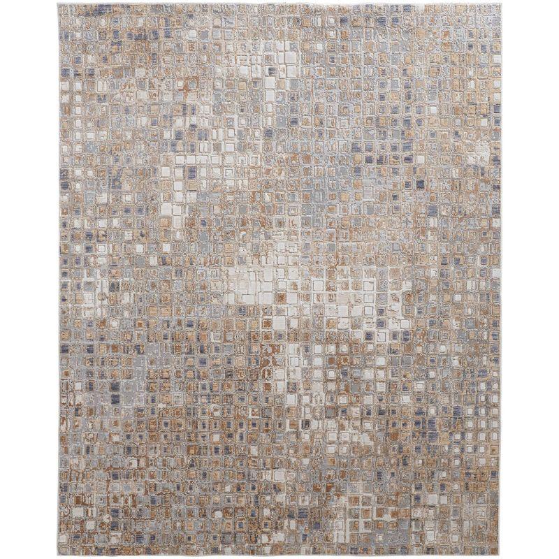 Laina Transitional Geometric Tan/Ivory/Blue Area Rug