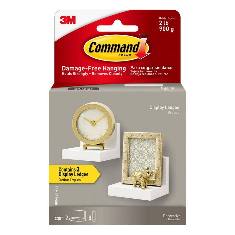 Command Display Ledges White: Floating Wall Shelf Set, 2 Picture Ledges, Off-White, Plastic, No Tools Needed