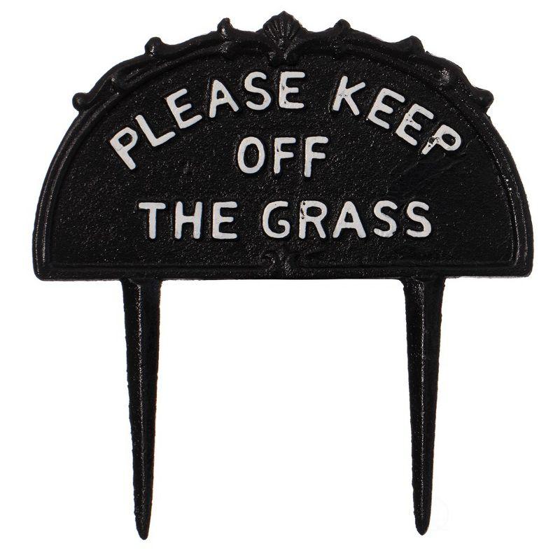Gardenised Please Keep Off the Grass Post, Outdoor Warning Ground Cast Iron Stake