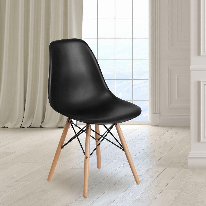 Flash Furniture Elon Series Plastic Chair with Wooden Legs for Versatile Kitchen, Dining Room, Living Room, Library or Desk Use