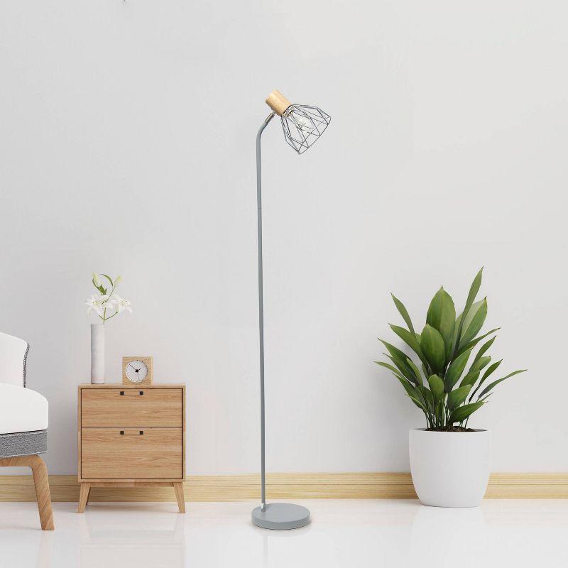Simple Designs 55.91" Industrial Farmhouse Fusion Adjustable Cage Wire Accent Floor Lamp Gray