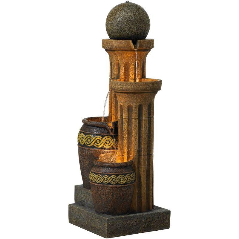 John Timberland Sphere Jugs and Column Rustic Cascading Outdoor Floor Water Fountain with LED Light 50" for Yard Garden Patio Home Deck Porch House