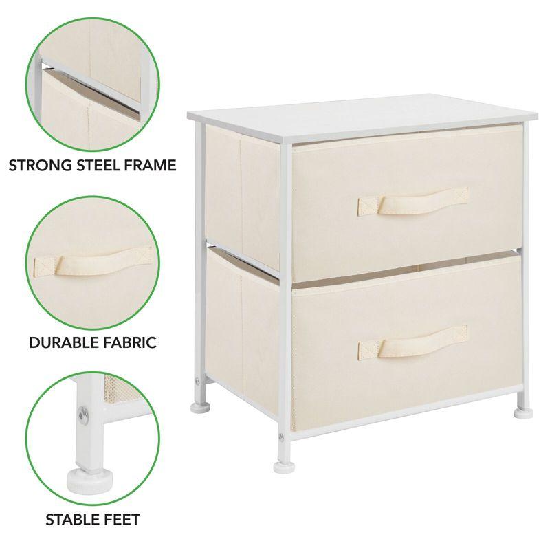 Cream/White 2-Drawer Compact Nightstand with Wood Top