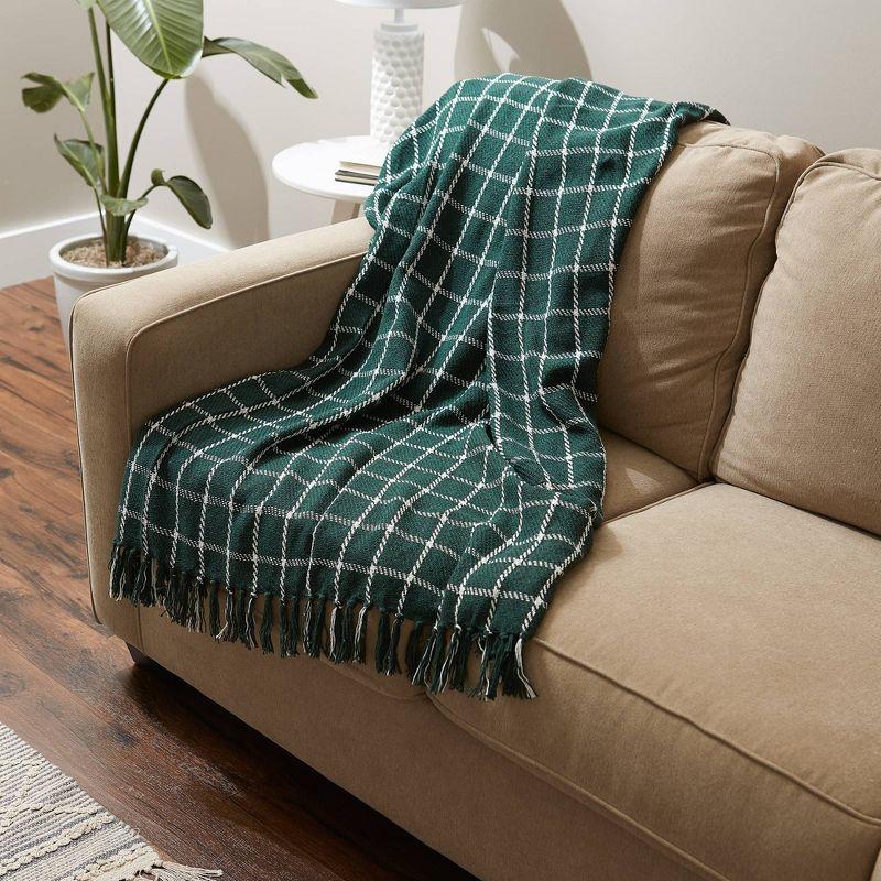 50"x60" Checked Plaid Throw Blanket Dark Green - Design Imports: Lightweight, Woven Cotton, Cozy for All Ages
