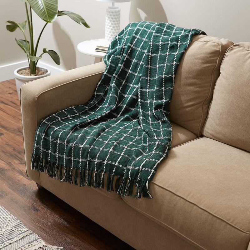 Cozy Cabin Dark Green Checked Cotton Throw 10.8"x9"