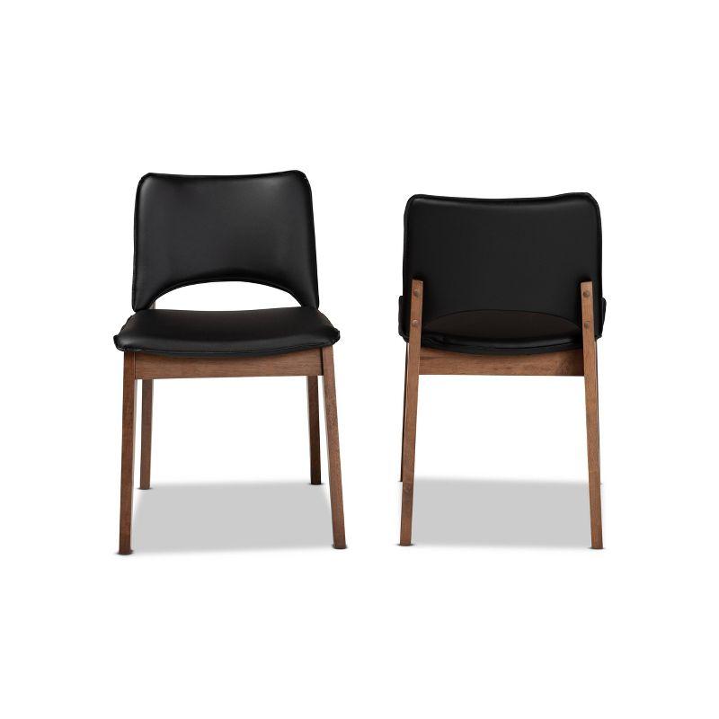 2pc Afton Faux Leather Upholstered and Wood Dining Chair Set Black/Walnut Brown - Baxton Studio