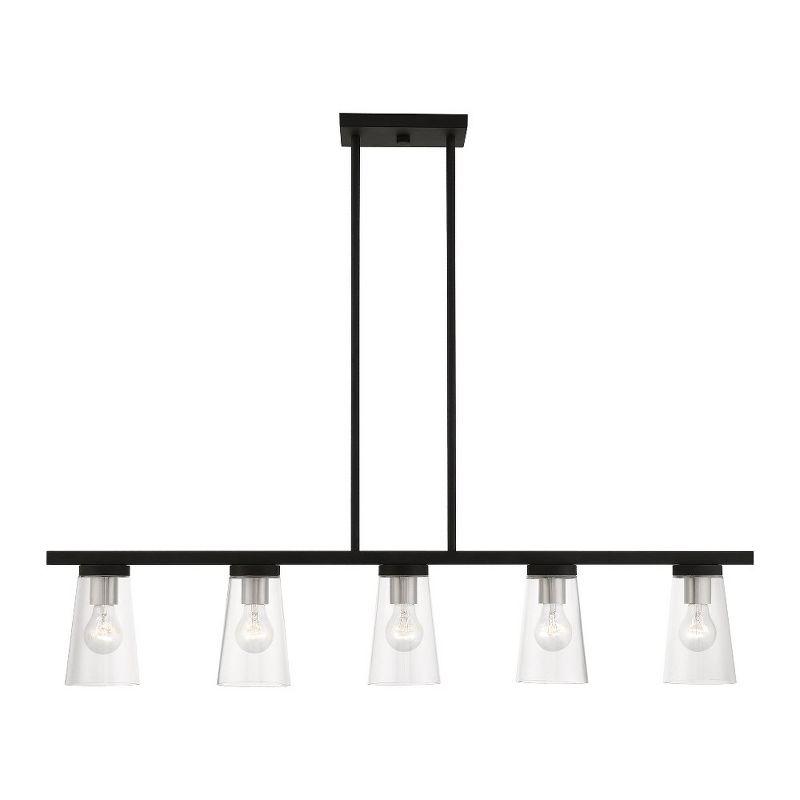 Cityview Contemporary 5-Light Linear Chandelier in Black and Brushed Nickel