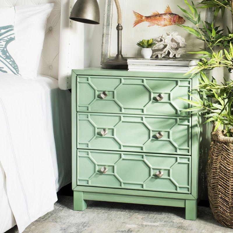 Transitional Turquoise Solid Rubberwood 3-Drawer Chest