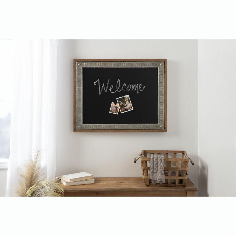 Rustic Brown Wood and Metal Framed Magnetic Chalkboard, 24x30