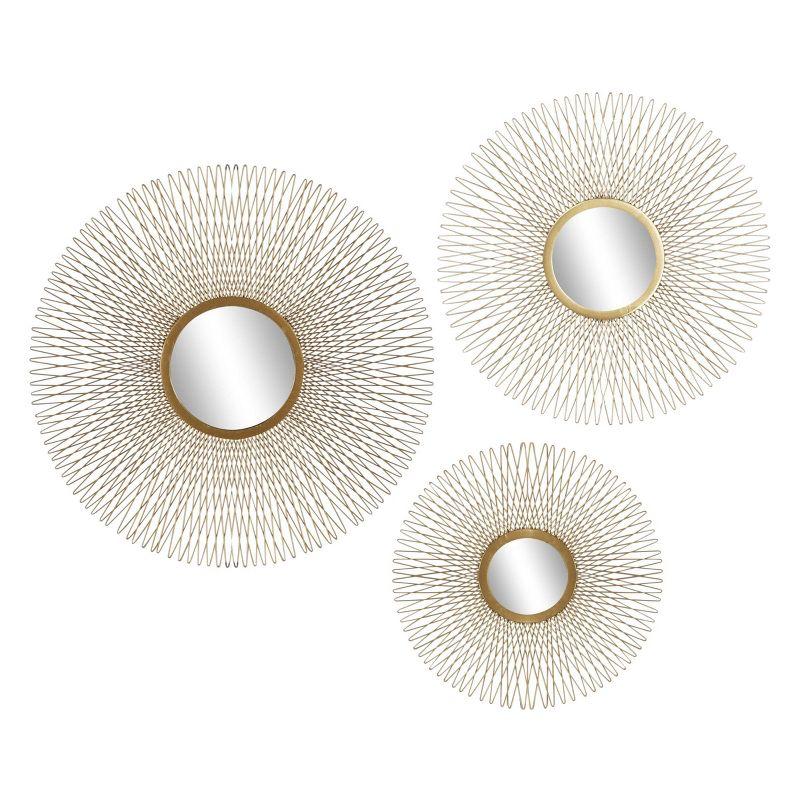 Gold Sunburst Round Wall Decor with Mirror Accent Set