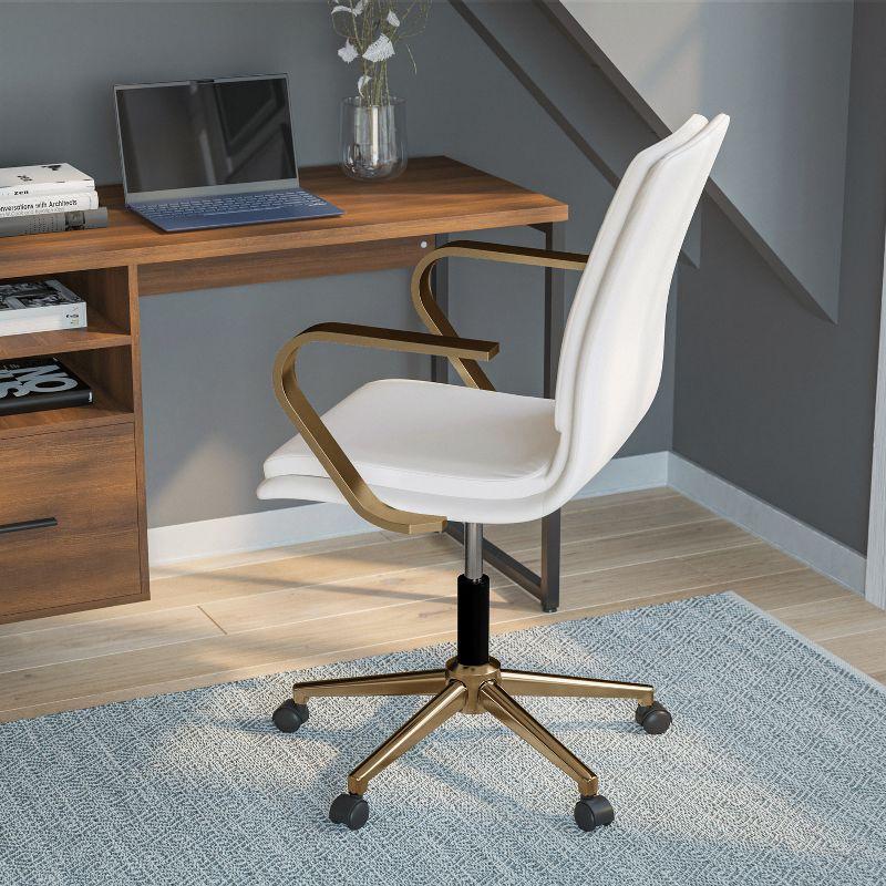 Flash Furniture James Mid-Back Designer Executive Upholstered Office Chair with Brushed Metal Base and Arms