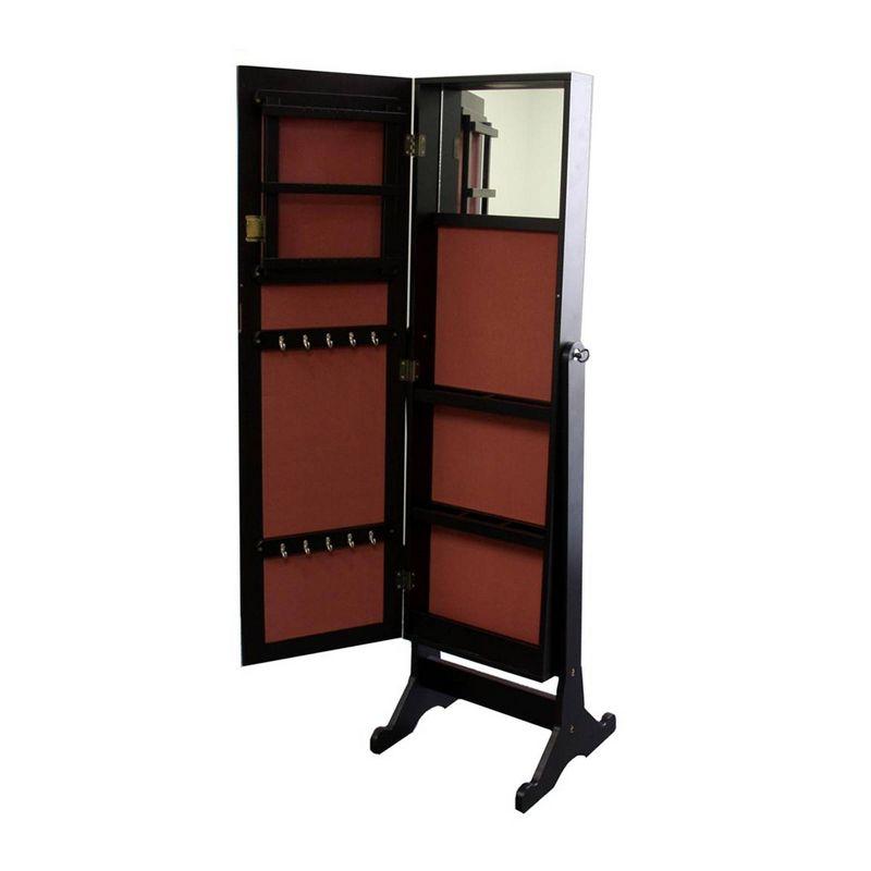 Ore International Jewelry Armoire Brown: Hardwood Free Standing Organizer with Mirror, Metal Hardware