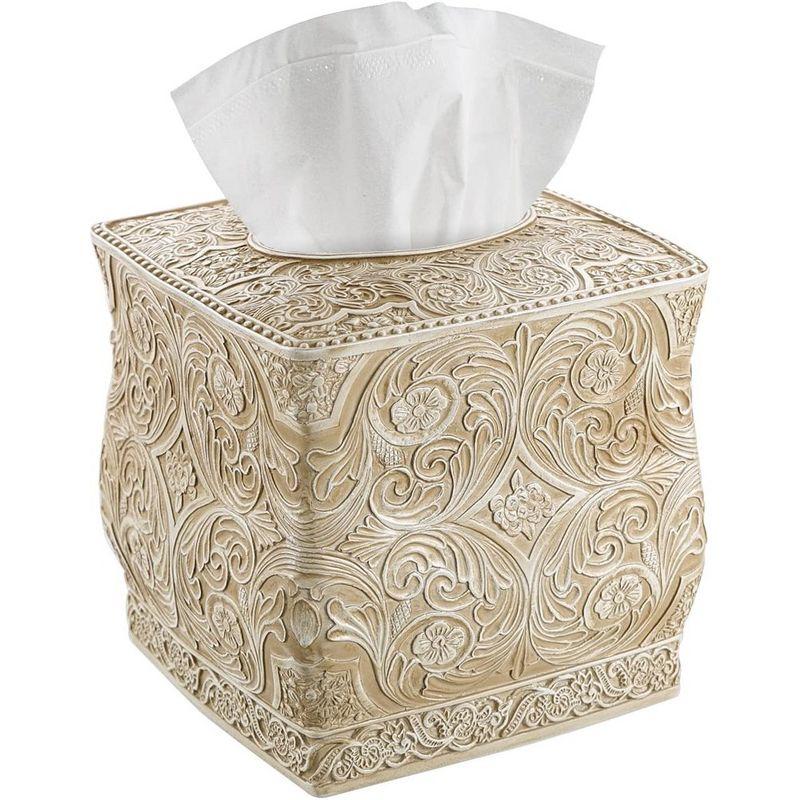 Beige Ornate Floral Square Tissue Box Cover