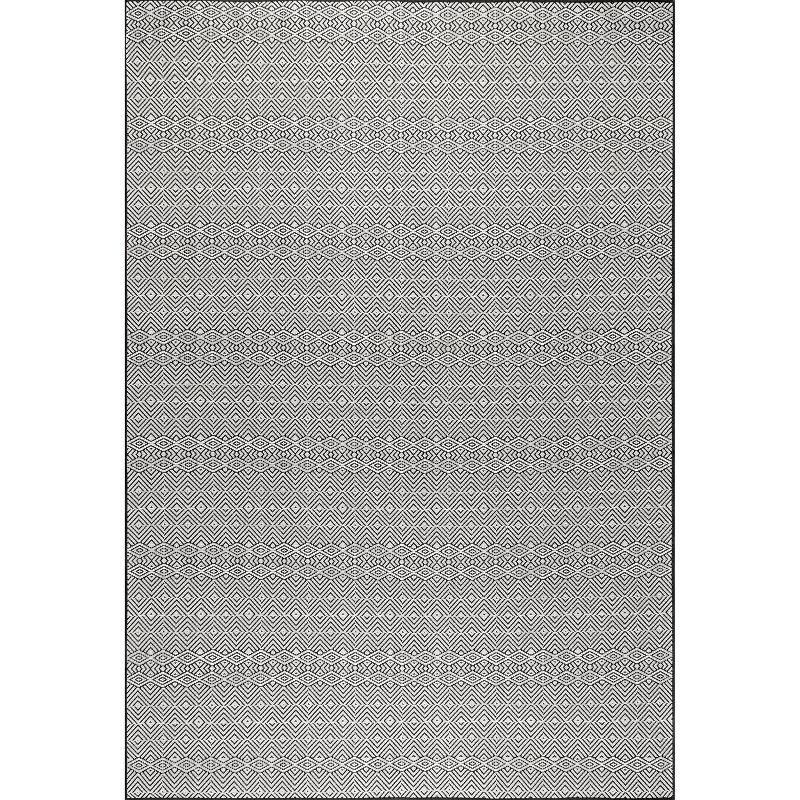 Nuloom Paloma Geometric 7x9 Indoor/Outdoor Area Rug for Living Room Patio Deck Front Porch Kitchen, Black/Ivory