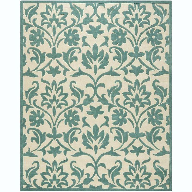 Ivory and Light Blue Floral Hand-Tufted 8' x 10' Area Rug