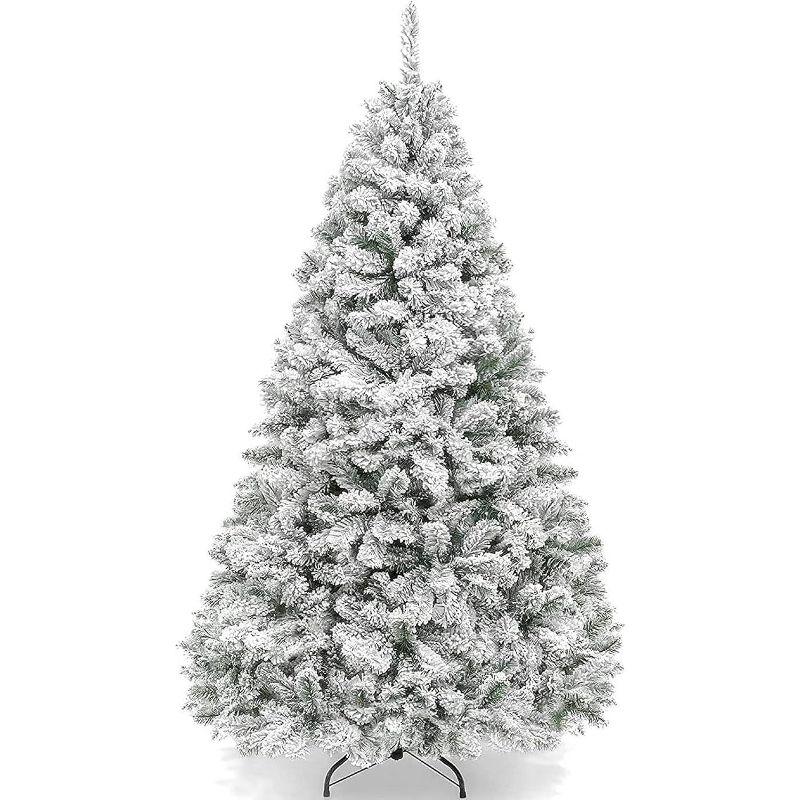 7.5 ft Snow Flocked White Spruce Christmas Tree with Lights