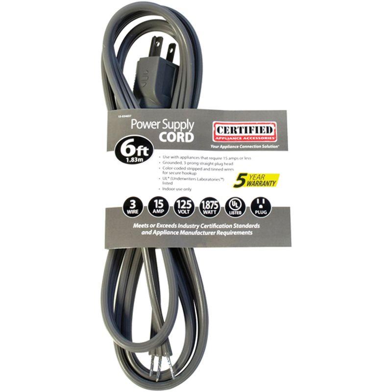 Certified Appliance Accessories® 15-Amp Grounded Straight Plug Head Power Supply Cord