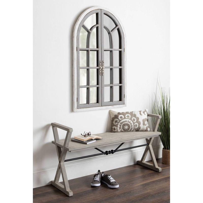 28" x 44" Boldmere Wood Windowpane Arch Mirror White/Gray - Kate and Laurel